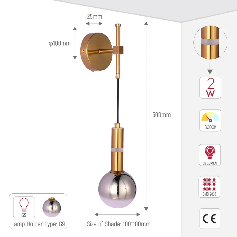 Size and technical specs of the Bronze Wall Light 39311 1xG9+LED 3000K(TEKLED)-151-20060-151-20060