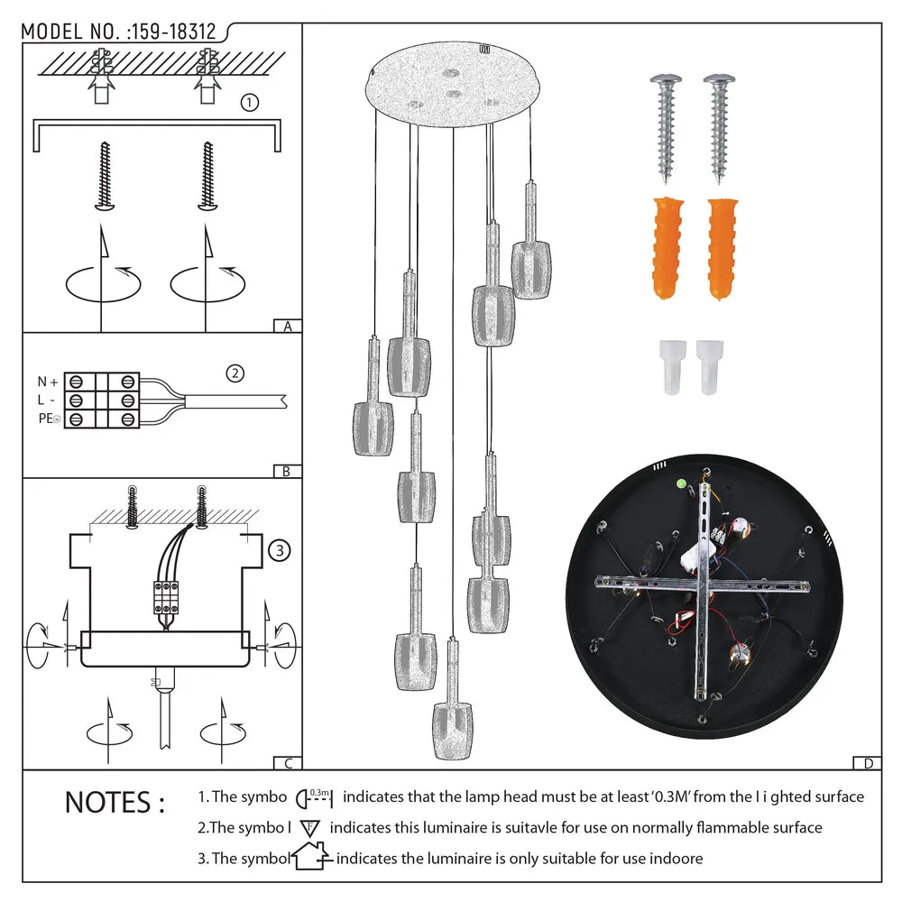 User manual for Chandelier 66898-9A Smoke Glass 9xE27+LED 3000K(TEKLED)-159-18312-159-18312