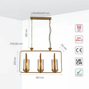 Технические характеристики золотой металлической клетки с янтарным стеклом для подвесного светильника на кухне.