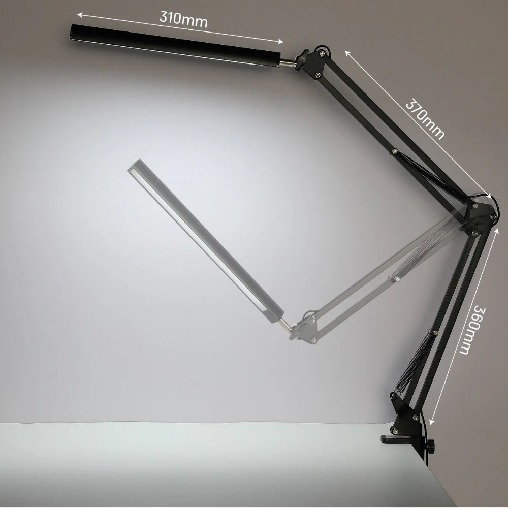 Настольная светодиодная лампа с длинной рукой, идеальна для офиса в современном стиле, регулируемая яркость.