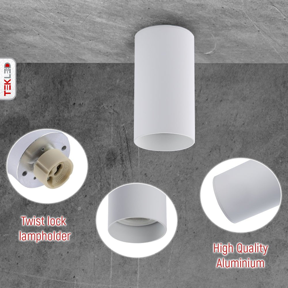 Close up shots of Cyclinder Downlight White Surface Mount with GU10 Fitting | TEKLED 172-03022