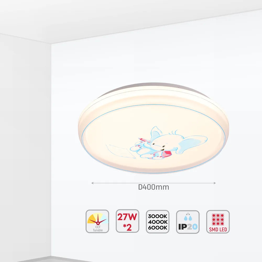 Size and technical specs of the Elephant LED Flush Ceiling Light Blue D400 6000K/4000K/3000K 27Wx2(TEKLED)-165-16031