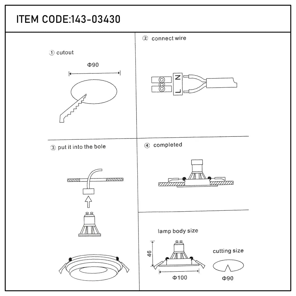 User manual for Glare Guard Fixed Recessed GU10 Downlight-143-03430