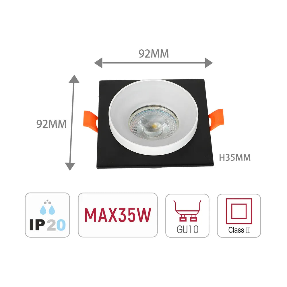 Size and technical specs of the Glare Guard Fixed Recessed GU10 Downlight-143-03432