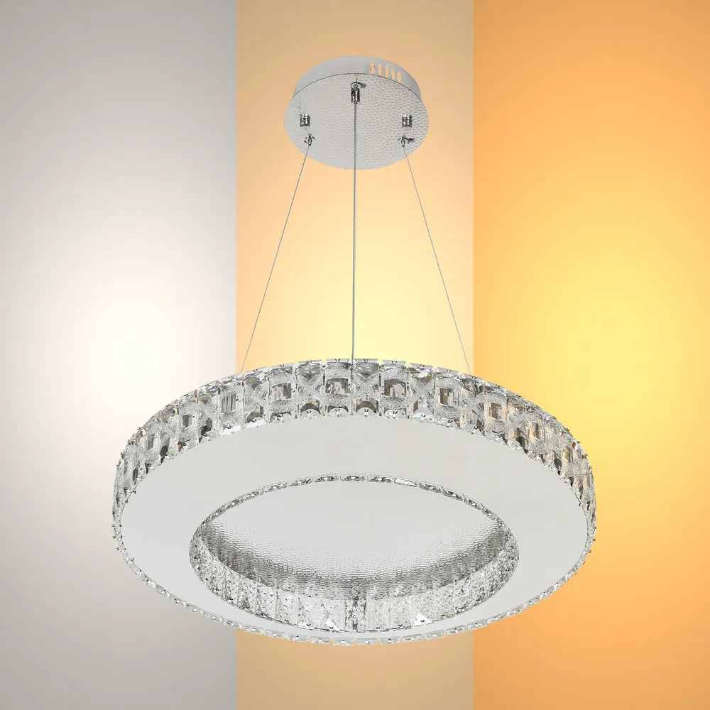 Crystal Chandelier TEKLED Helix Crystal LED Chandelier with Dimpled Chrome Finish 80W--159-18346