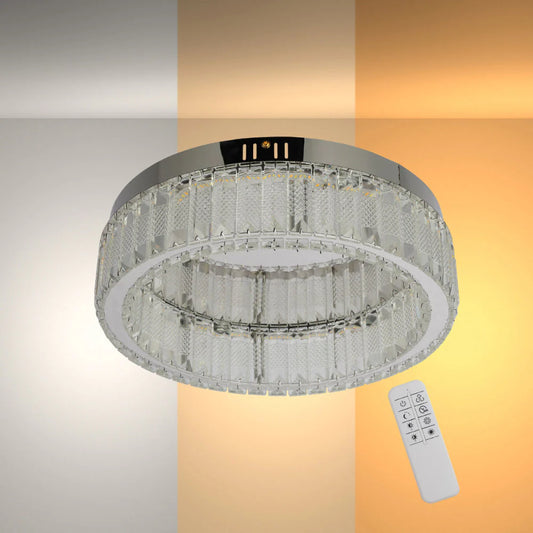 Круглая хрустальная потолочная люстра с дистанционным управлением для современных интерьеров, идеально подходит для гостиной или спальни.