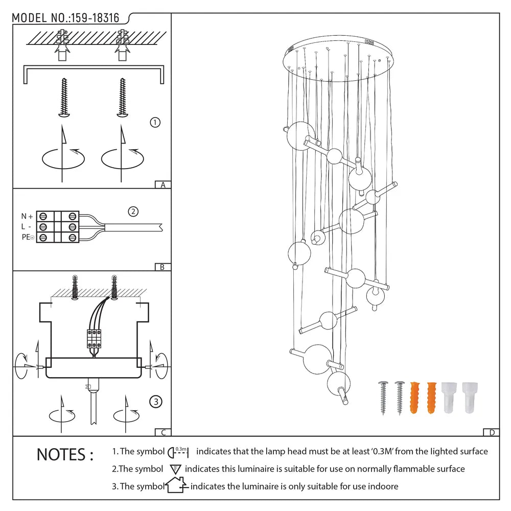 Close shot of the LED Chandelier 68138-12 3000K (TEKLED)-159-18316-159-18316