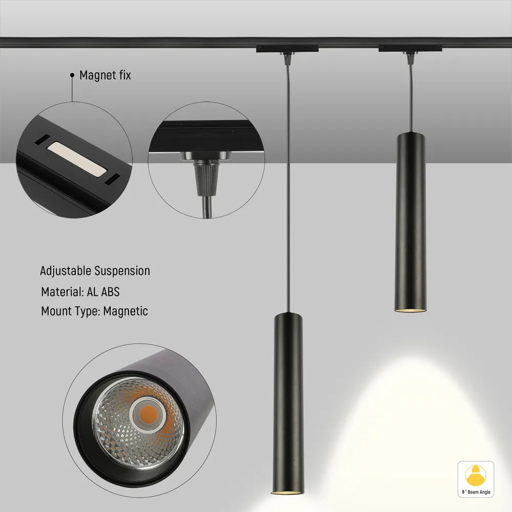 Details of the LED Cylinder Magnetic Pendant Track Light 12W 48V Black 4000K(TEKLED)-169-03103-169-03103