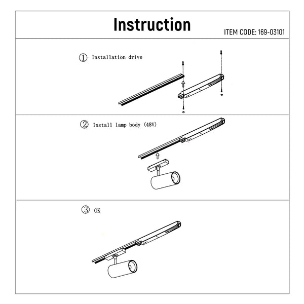 User manual for LED Cylinder Magnetic Rotatable Track Light 12W 48V Black 4000K(TEKLED)-169-03101-169-03101