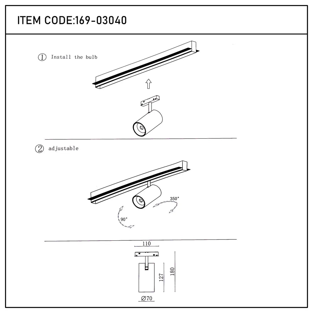 Close shot of the LED Cylinder Magnetic Rotatable Track Light 20W 48V Cool White 4000K Black Finish（TEKLED）-169-03040-169-03040