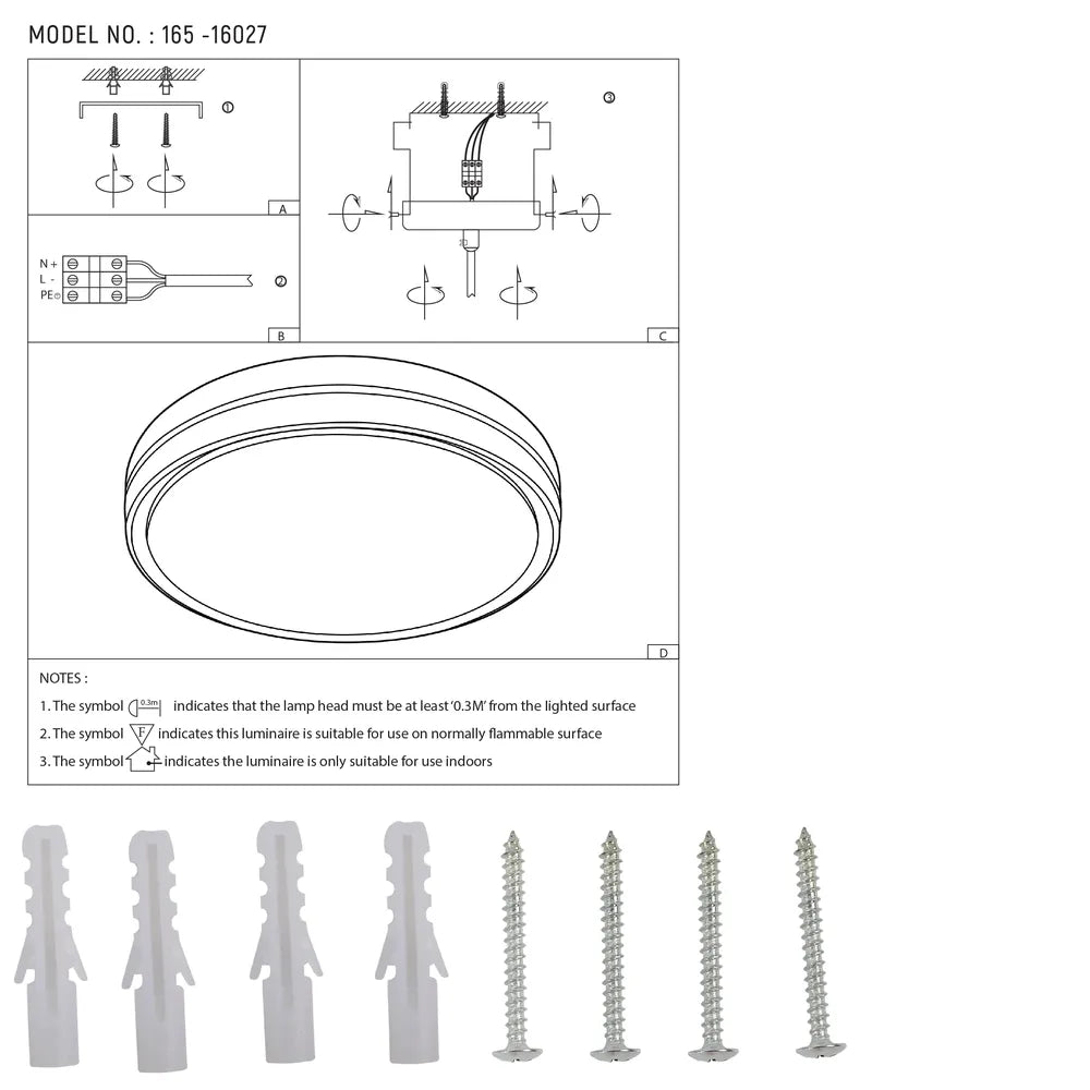 User manual for LED Flush Ceiling Light Black D500 6000K/4000K/3000K 42Wx2(TEKLED)-165-16027