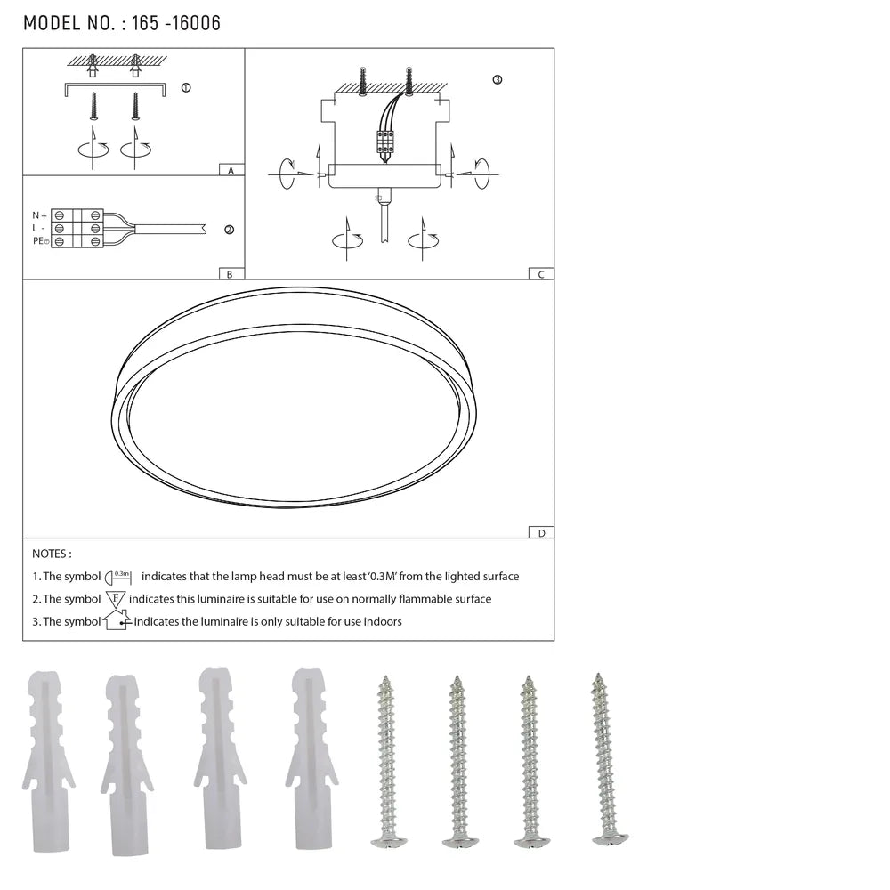 User manual for LED Flush Ceiling Light Black Gold D400 6000K/4000K/3000K 27Wx2(TEKLED)-165-16006