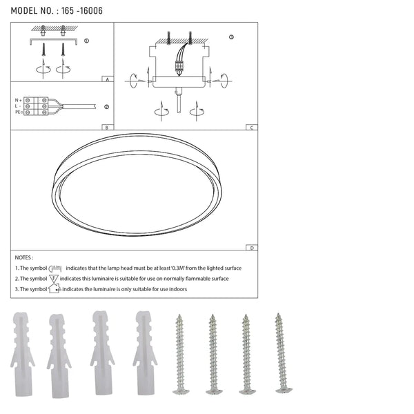 User manual for LED Flush Ceiling Light Black Gold D400 6000K/4000K/3000K 27Wx2(TEKLED)-165-16006