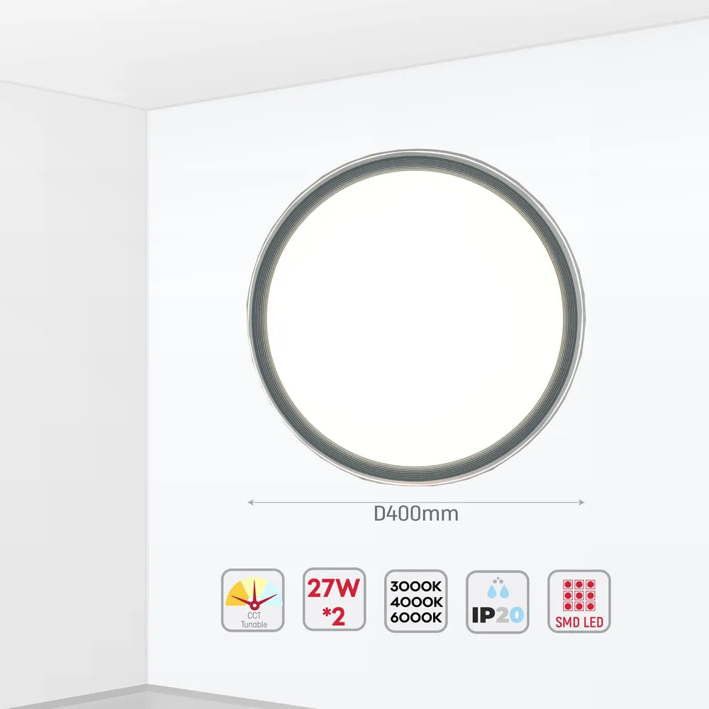 Size and technical specs of the LED Flush Ceiling Light Blue D400 6000K/4000K/3000K 27Wx2(TEKLED)-165-16024