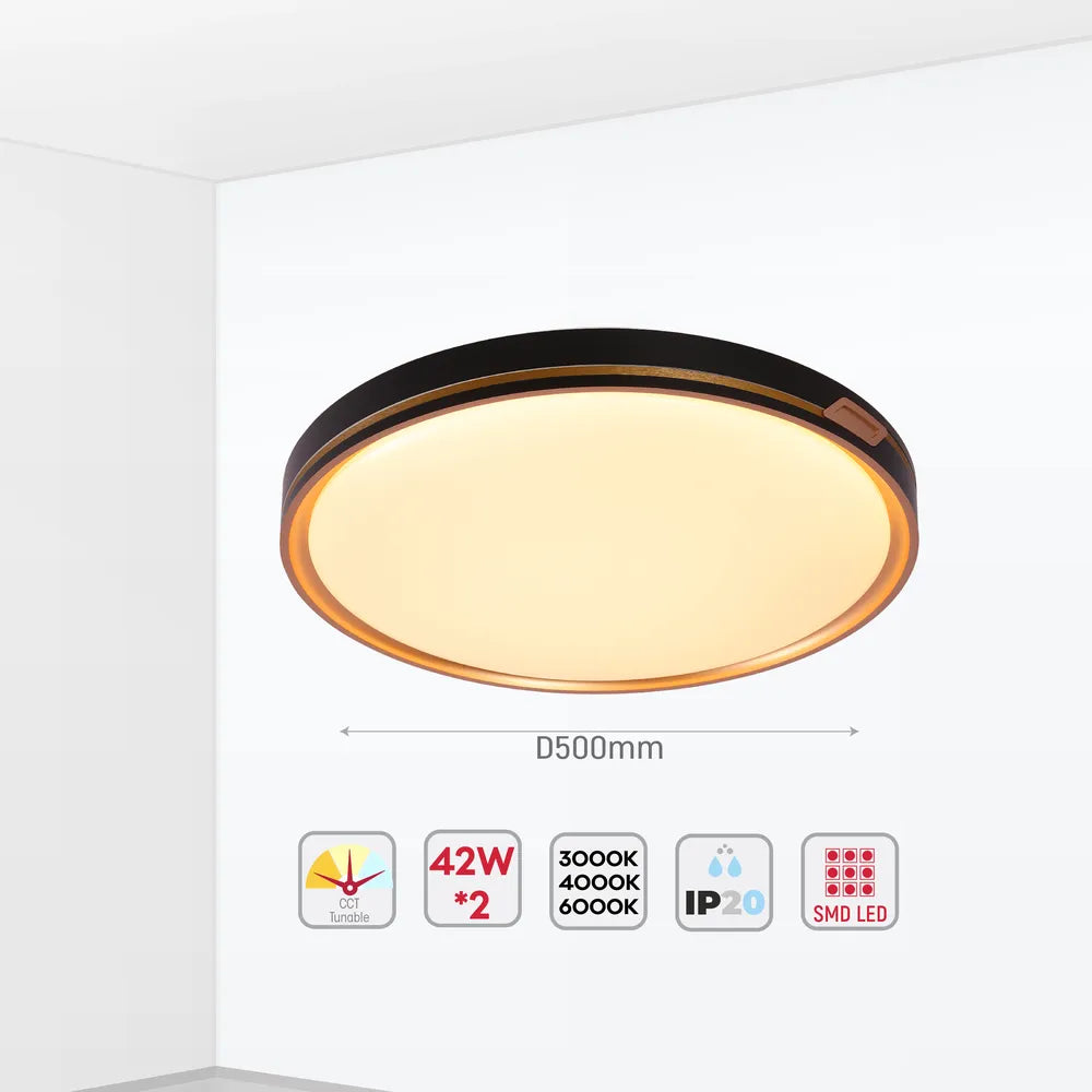 Size and technical specs of the LED Flush Ceiling Light Copper D500 6000K/4000K/3000K 42Wx2(TEKLED)-165-16034