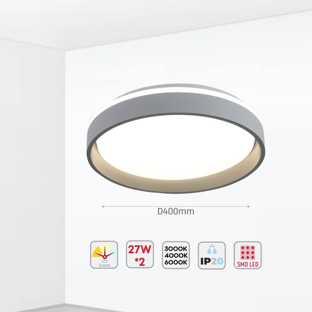 Size and technical specs of the LED Flush Ceiling Light D400 Blue 6000K/4000K/3000K 27Wx2(TEKLED)-165-16039