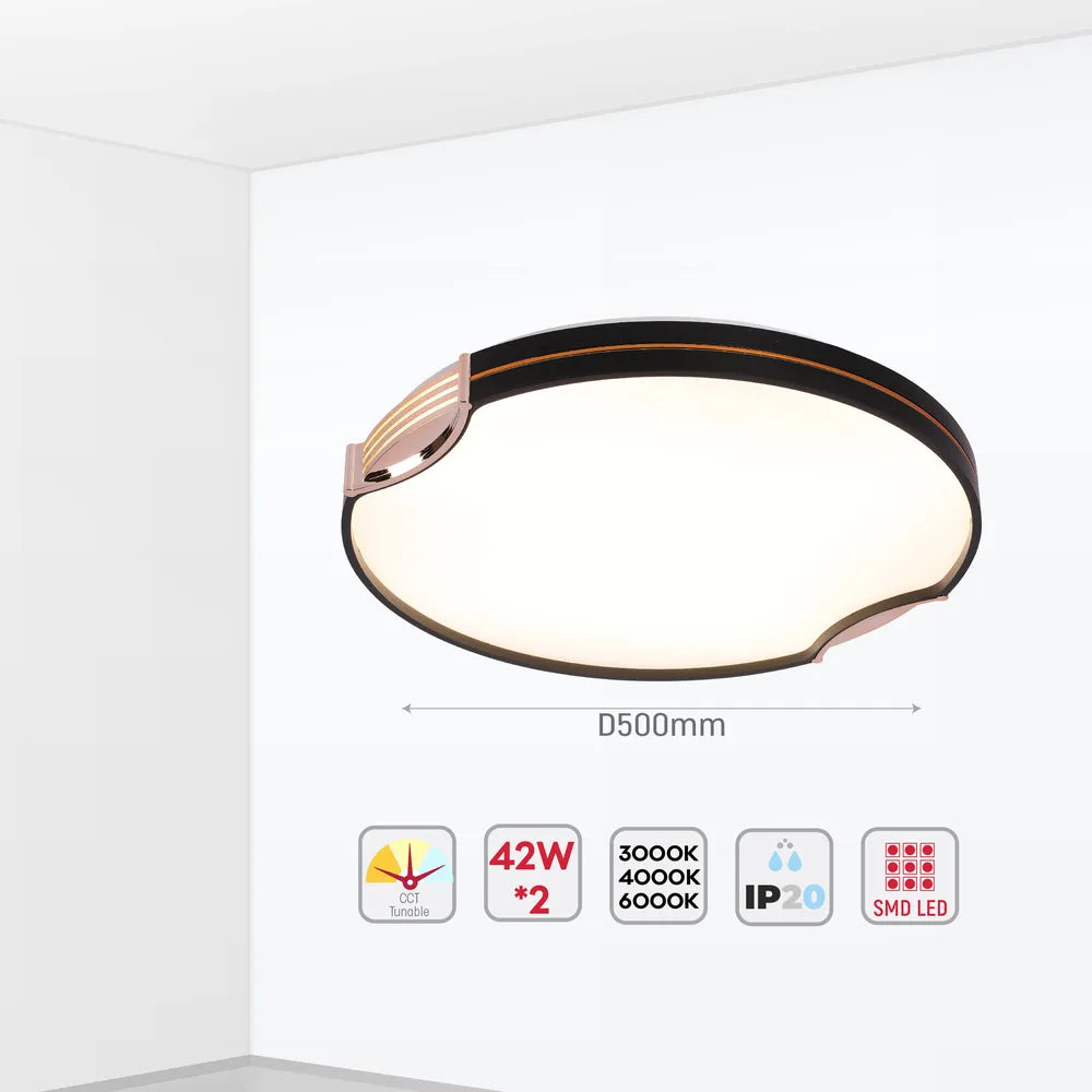 Size and technical specs of the LED Flush Ceiling Light D500 Black 6000K/4000K/3000K 42Wx2(TEKLED)-165-16033