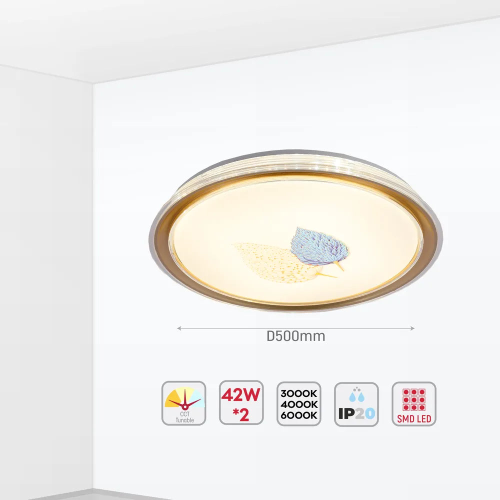 Size and technical specs of the LED Flush Ceiling Light Gold D500 6000K/4000K/3000K 42Wx2(TEKLED)-165-16036