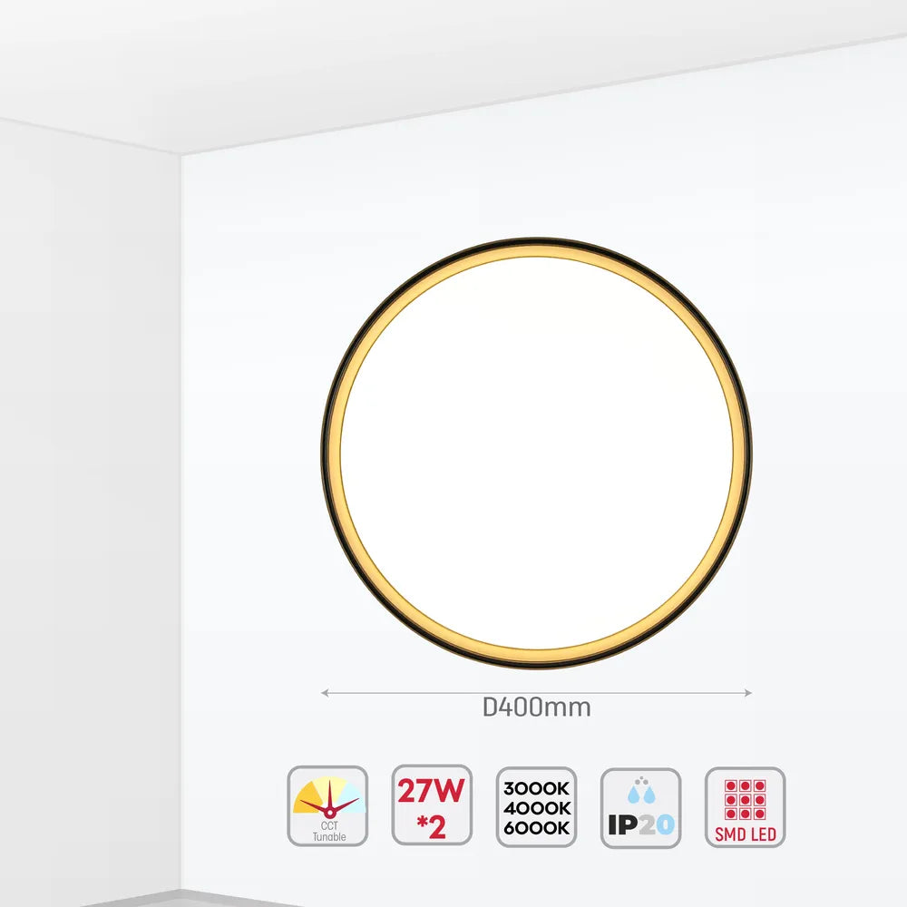 Size and technical specs of the LED Flush Ceiling Light Purple Gold D400 6000K/4000K/3000K 27Wx2(TEKLED)-165-16012