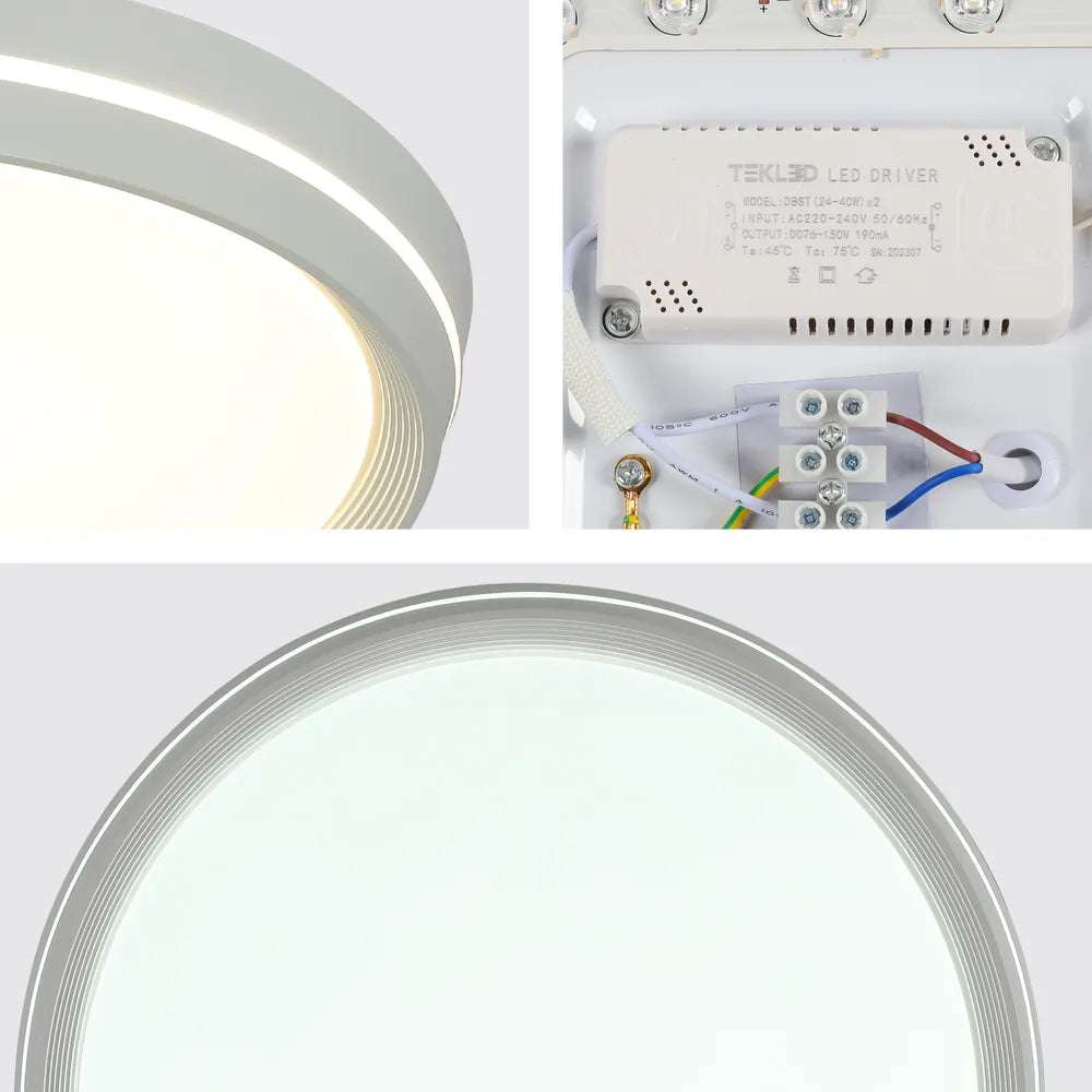 Close shot of the LED Flush Ceiling Light White D400 6000K/4000K/3000K 27Wx2(TEKLED)-165-16028