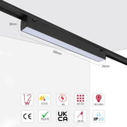 Size and technical specs of the LED Linear Magnetic Track Light 12W 48V Black 4000K(TEKLED)-169-03111-169-03111