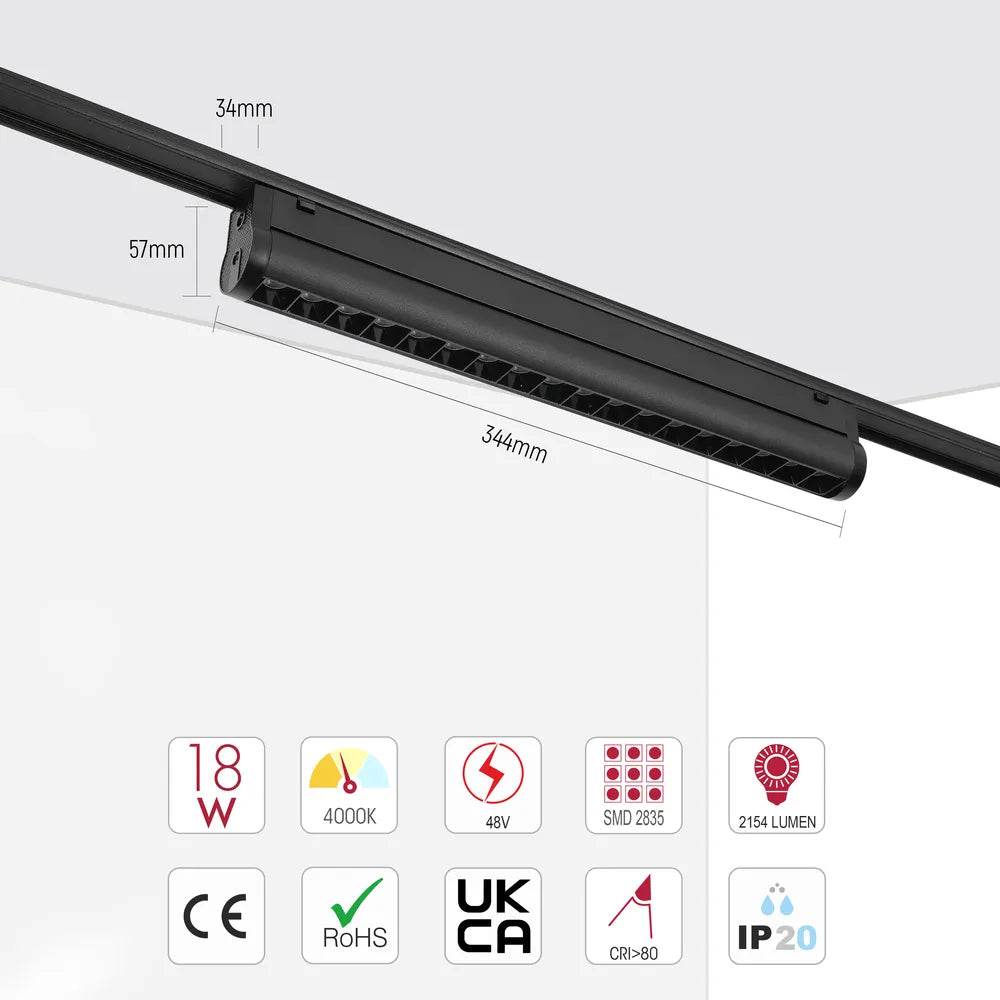 Size and technical specs of the LED Magnetic Adjustable Track Light 18W 48V Black 4000K(TEKLED)-169-03107-169-03107