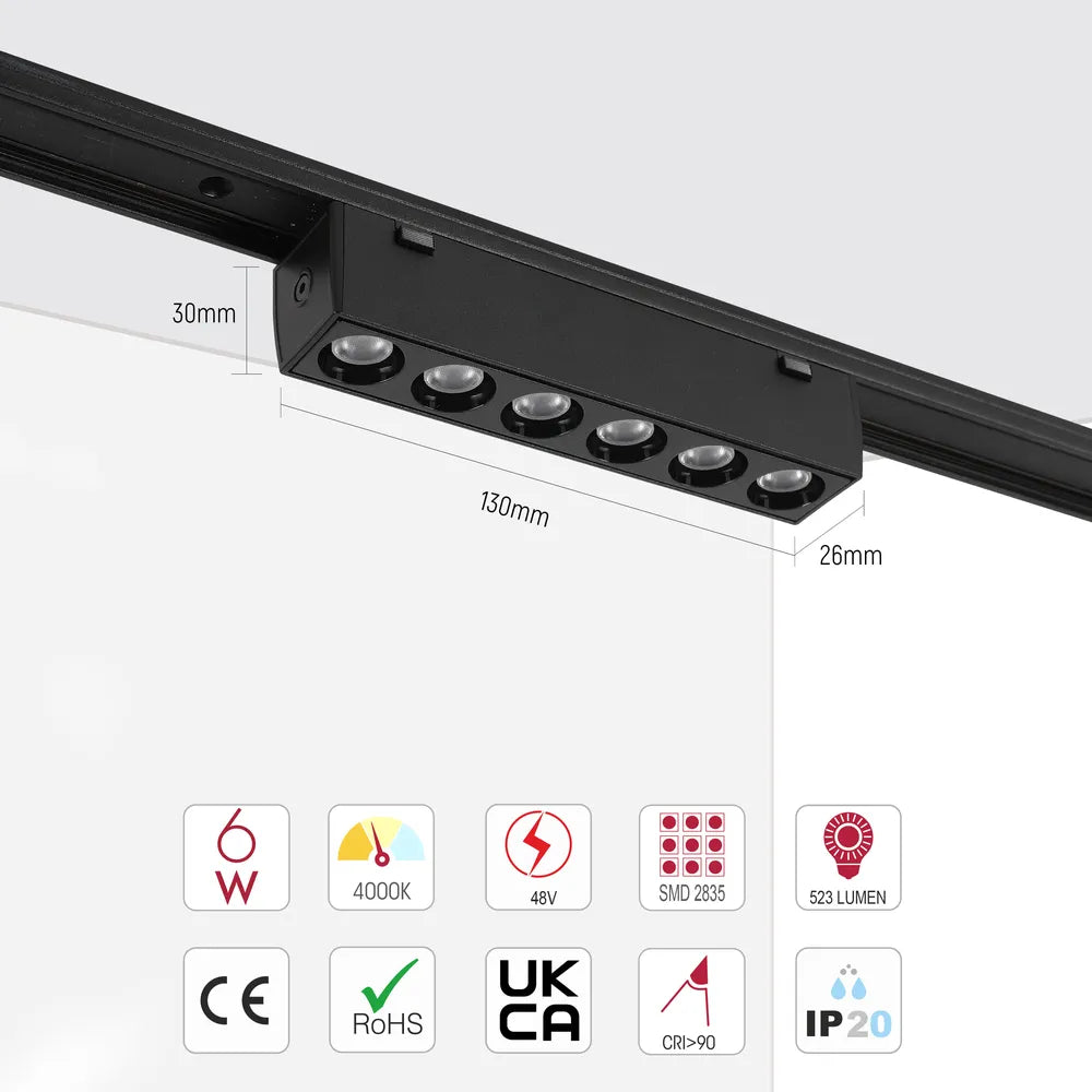 Size and technical specs of the LED Magnetic Track Light 6W 48V Black 4000K(TEKLED)-169-03108-169-03108