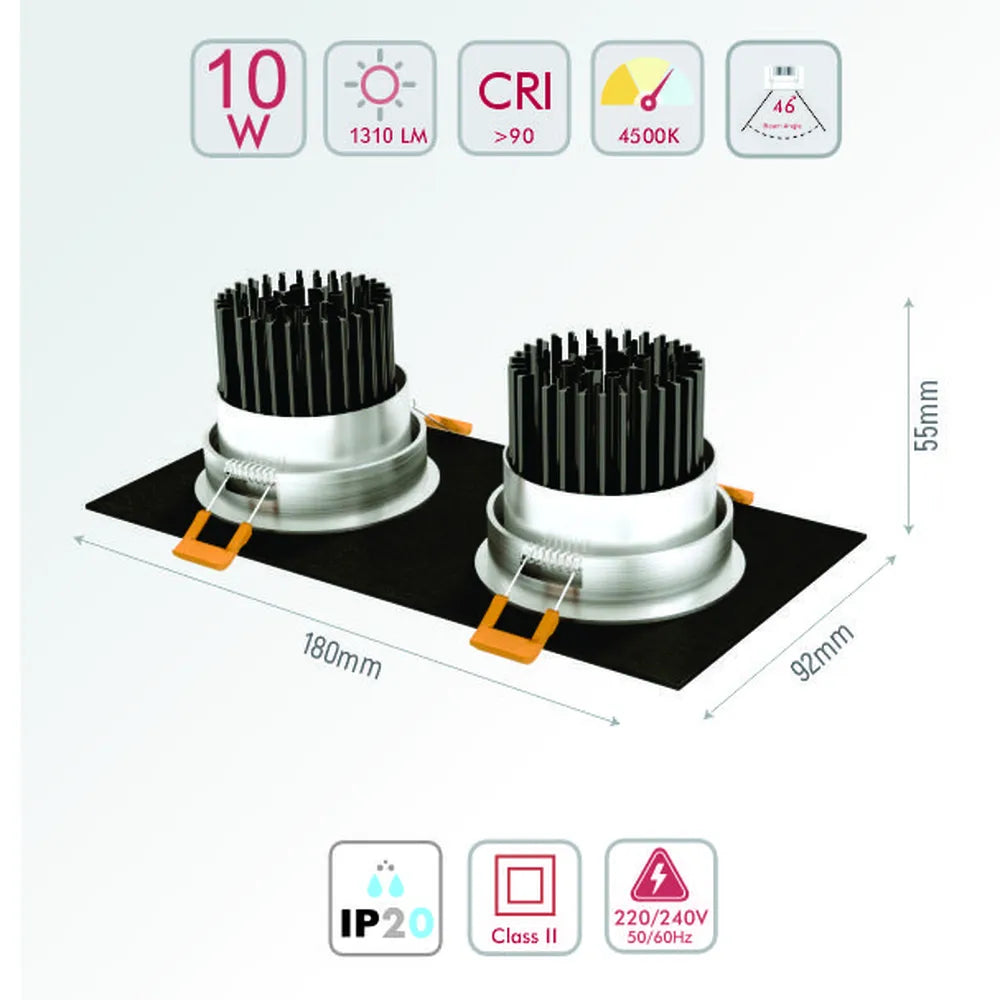 Size and technical specs of the LED OC002B 2х5W 4500K BLACK-165-153253-165-153253