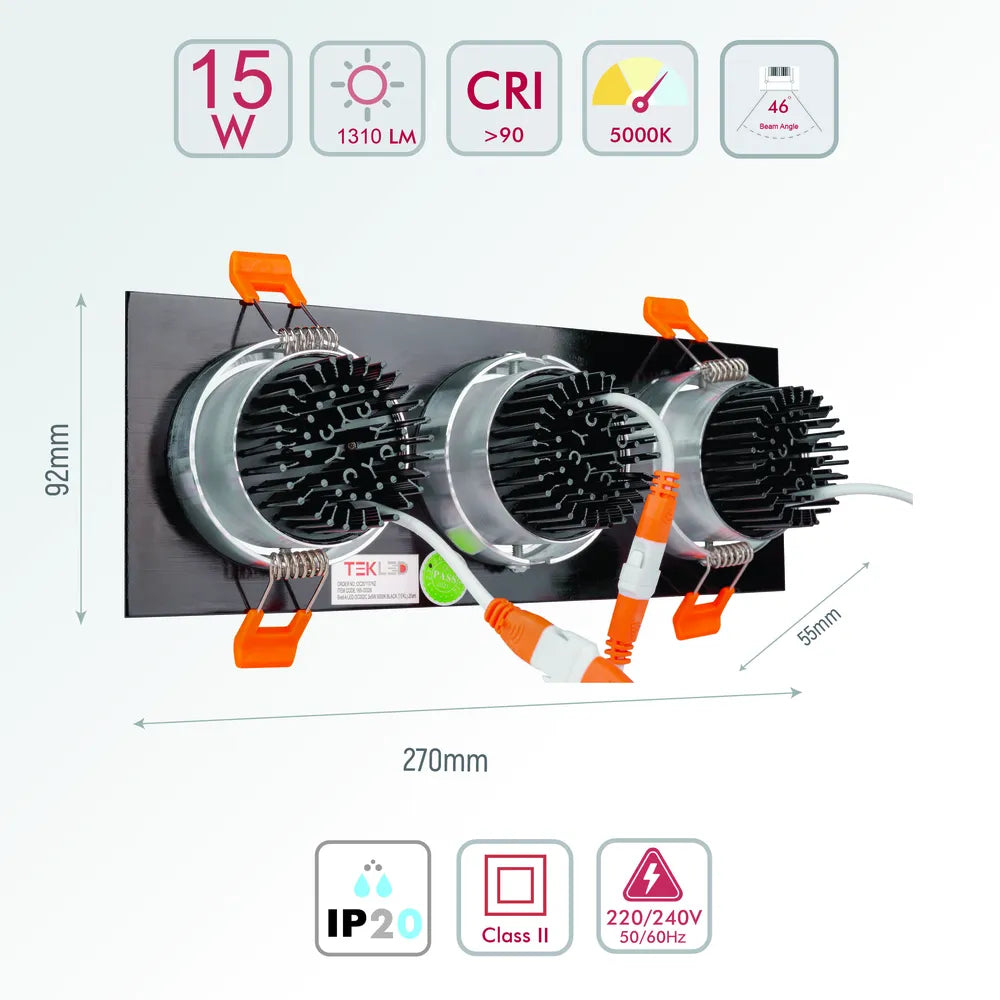 Size and technical specs of the LED OC002C 3х5W 5000K BLACK -165-03326-165-03326