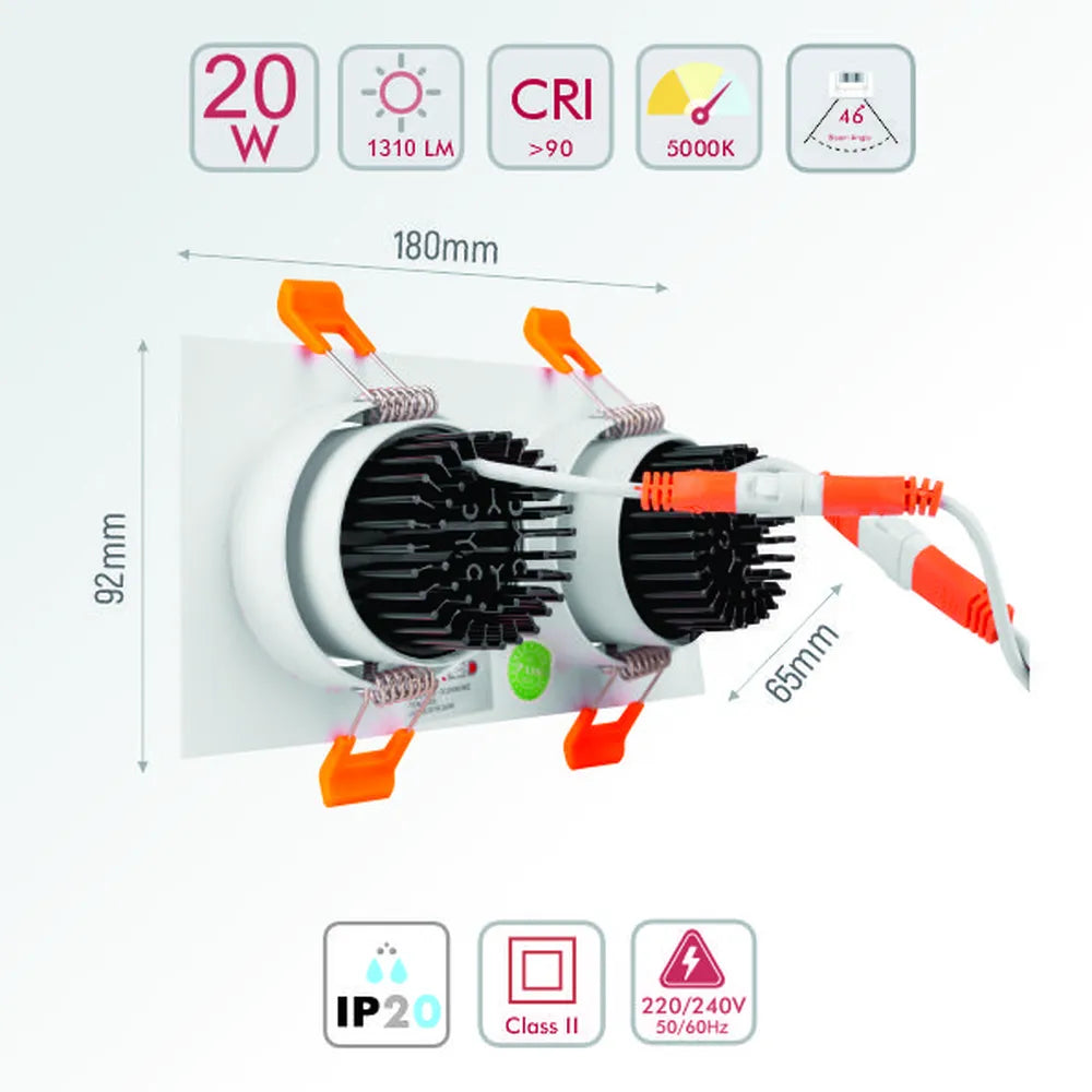 Size and technical specs of the LED OC003B 2х10W 5000K WHITE-165-03328-165-03328