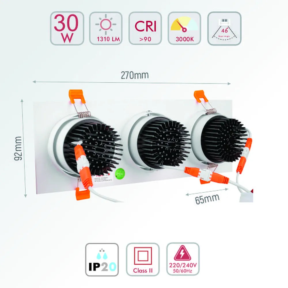 Size and technical specs of the LED OC003C 3х10W 3000K WHITE -165-033292-165-033292