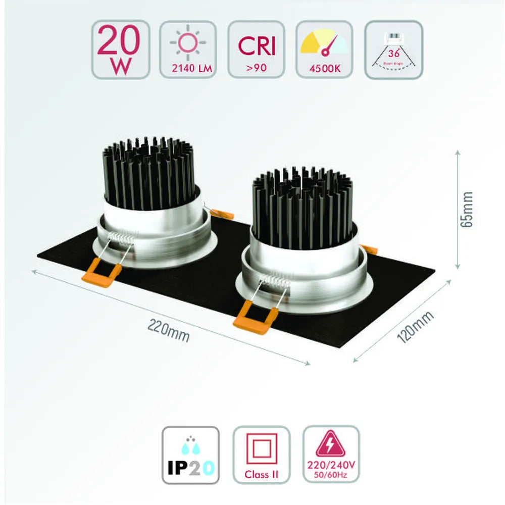 Size and technical specs of the LED OC004B 2х10W 4500K BLACK -165-153373-165-153373