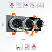 Size and technical specs of the LED OC004C 3х10W 3000K BLACK -165-033382-165-033382