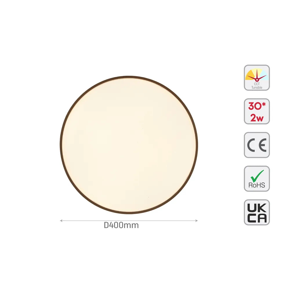 Size and technical specs of the LED Sparkling Flush Ceiling Light Black D400 6000K/4000K/3000K 27Wx2(TEKLED)-165-16016