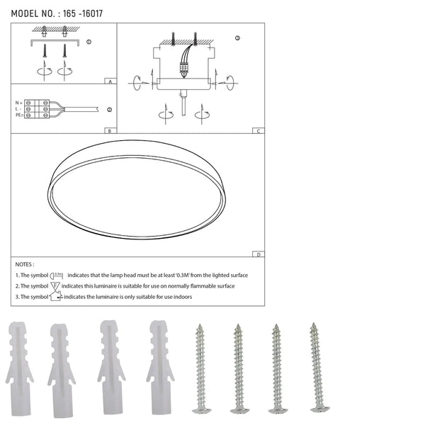 User manual for LED Sparkling Flush Ceiling Light Black D500 6000K/4000K/3000K 42Wx2(TEKLED)-165-16017