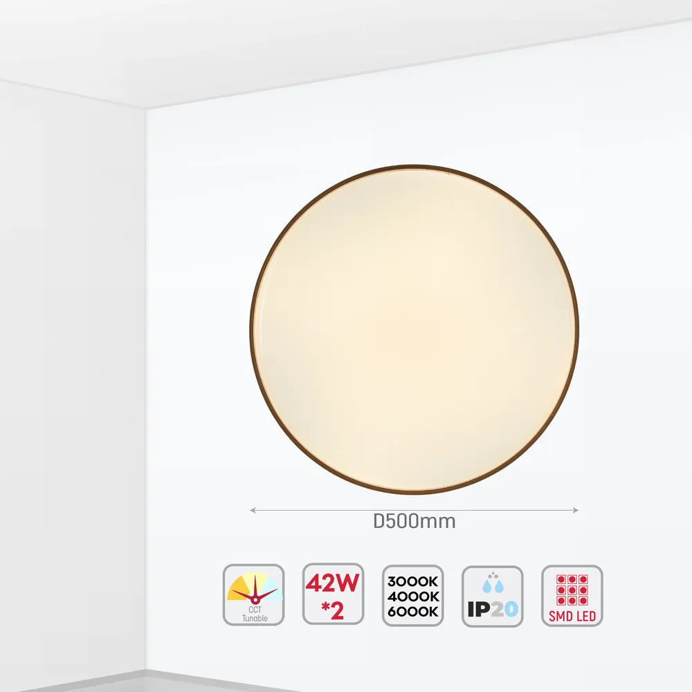 Size and technical specs of the LED Sparkling Flush Ceiling Light White D500 6000K/4000K/3000K 42Wx2(TEKLED)-165-16019