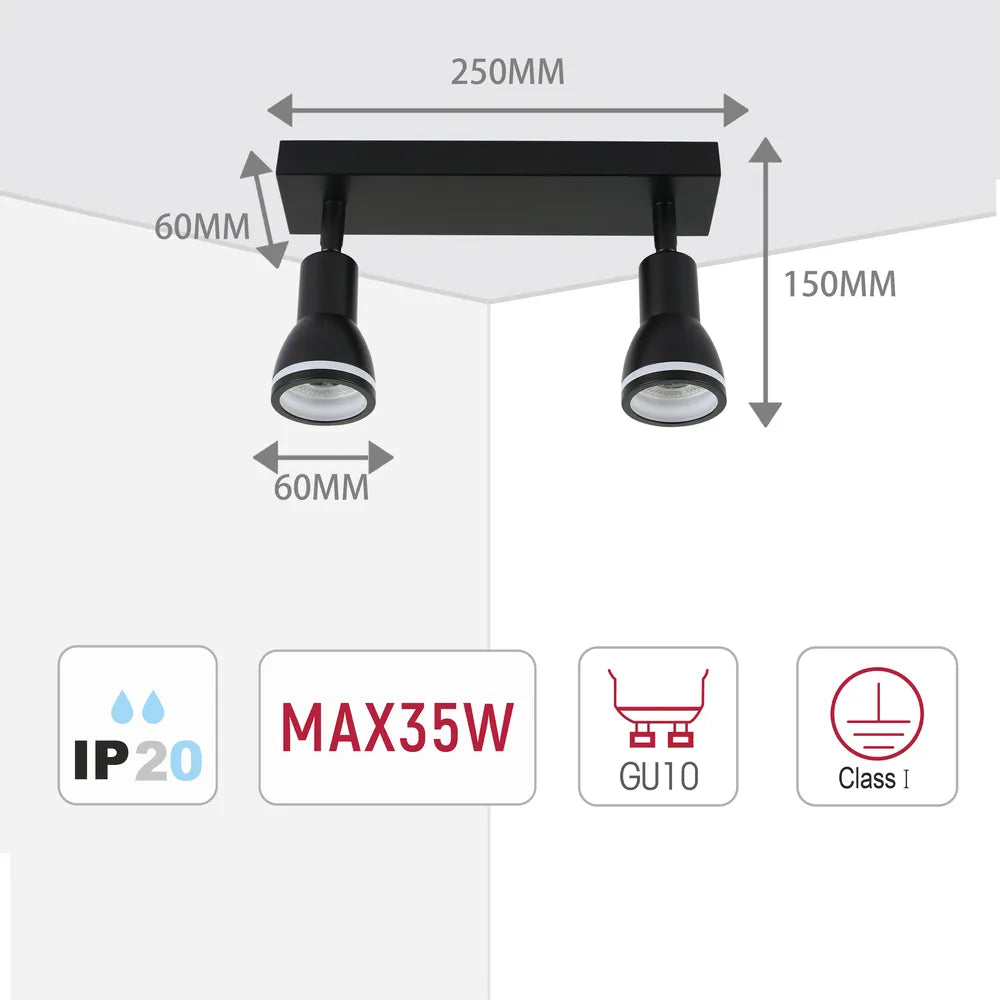 Size and technical specs of the Luma Cylindro GU10 Spotlight Fixture-172-03210