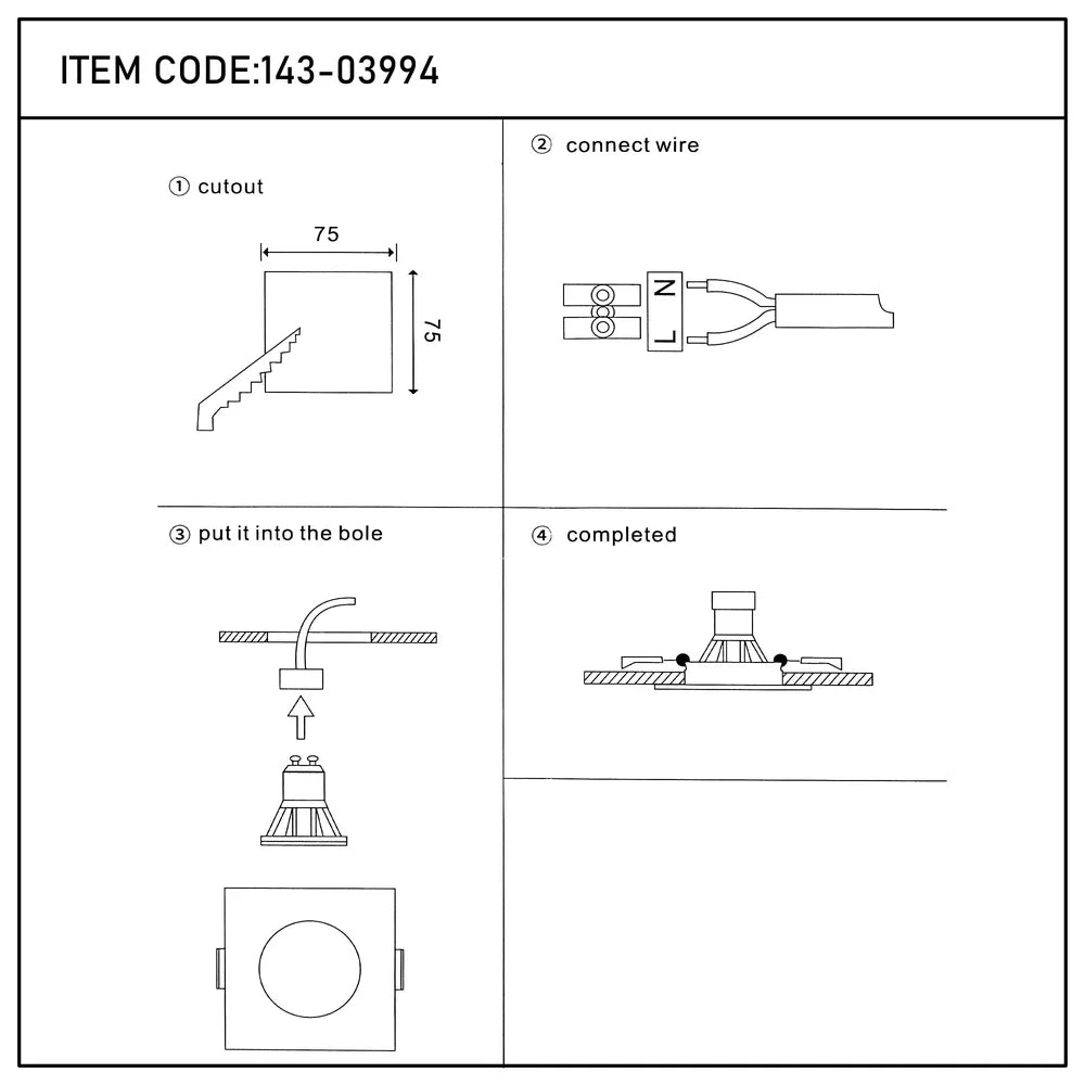 User manual for Lunar Low-Glare Square Fixed Recessed GU10 Downlight-143-03994