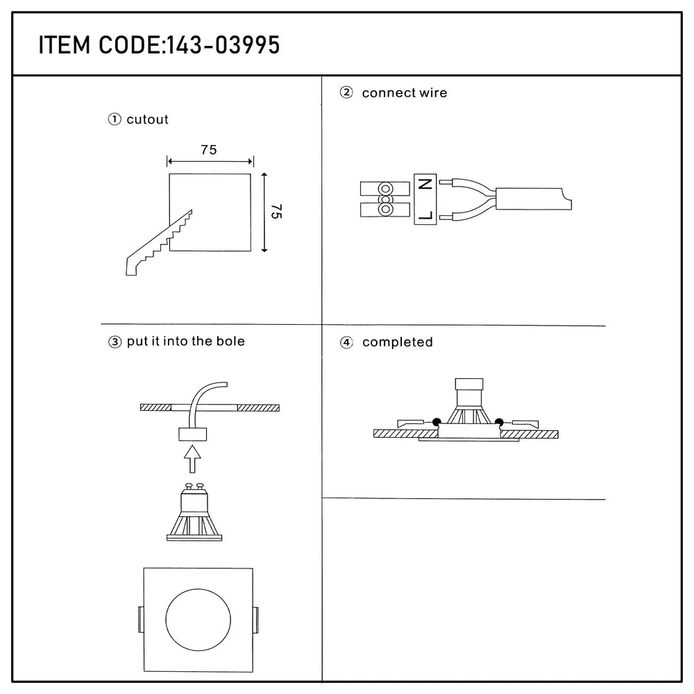 User manual for Lunar Low-Glare Square Fixed Recessed GU10 Downlight-143-03995