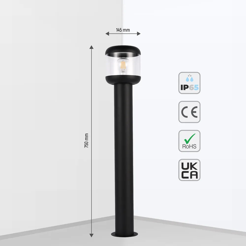 Size and technical specs of the LunaVista Outdoor Bollard Light Black E27-257-03064