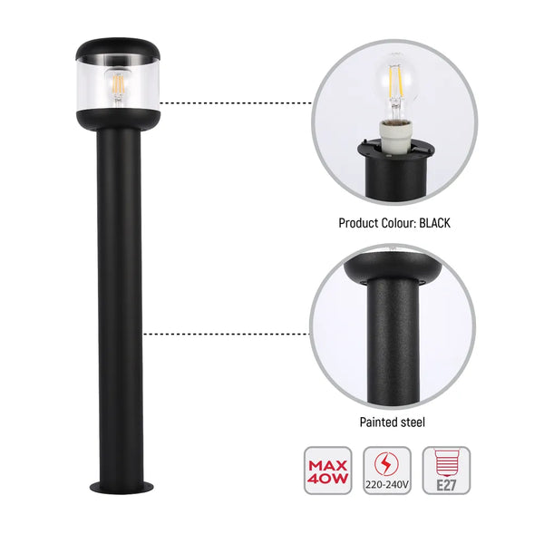 Details of the LunaVista Outdoor Bollard Light Black E27-257-03064