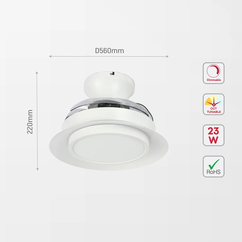 Size and technical specs of the Lyustra LED Fan Lamp White 18W 22inch (TEKLED)-158-19524-158-19524