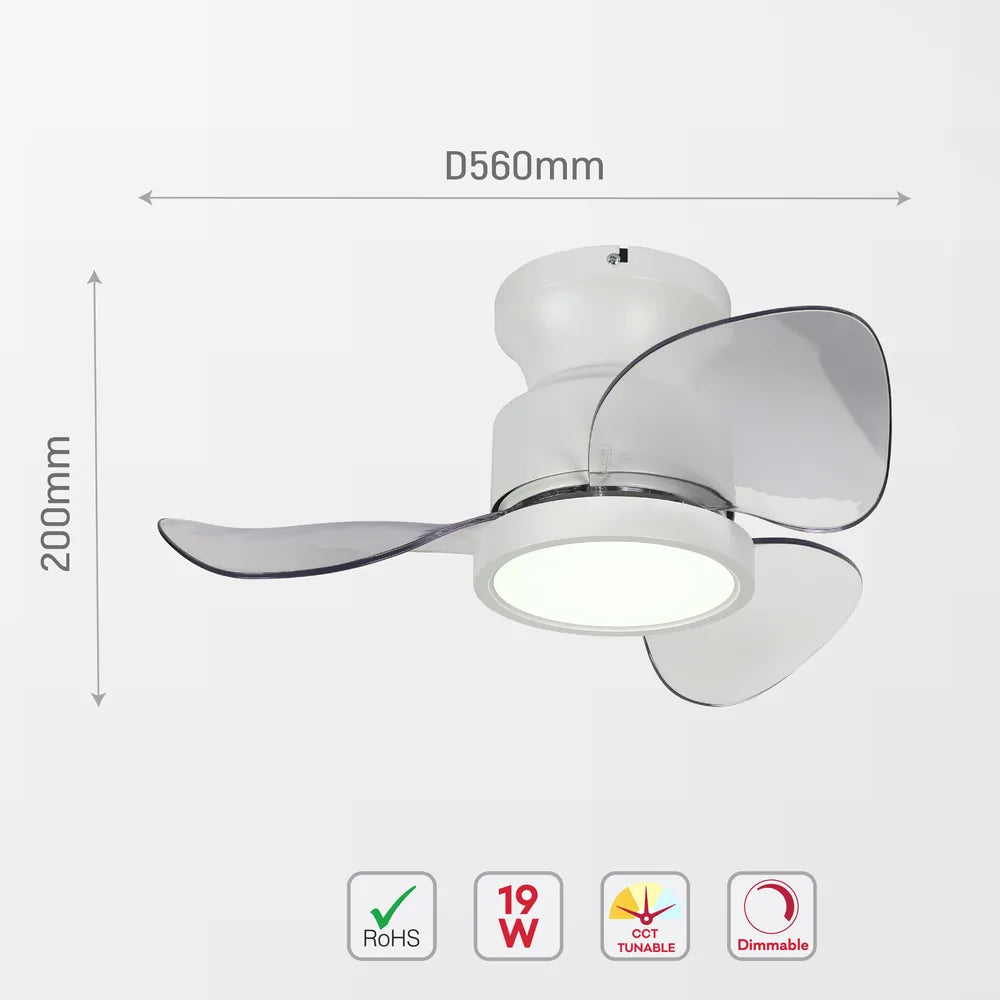 Size and technical specs of the Lyustra LED Fan Lamp White 19W 22inch (TEKLED)-158-19529-158-19529