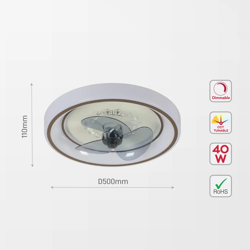 Size and technical specs of the Lyustra LED Fan Lamp White 40W D500 (TEKLED)-158-19526-158-19526