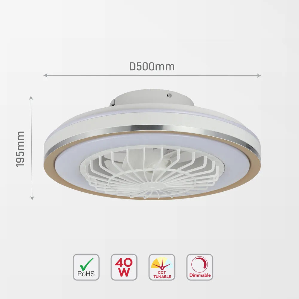 Size and technical specs of the Lyustra LED Fan Lamp White 40W D500 (TEKLED)-158-19527-158-19527