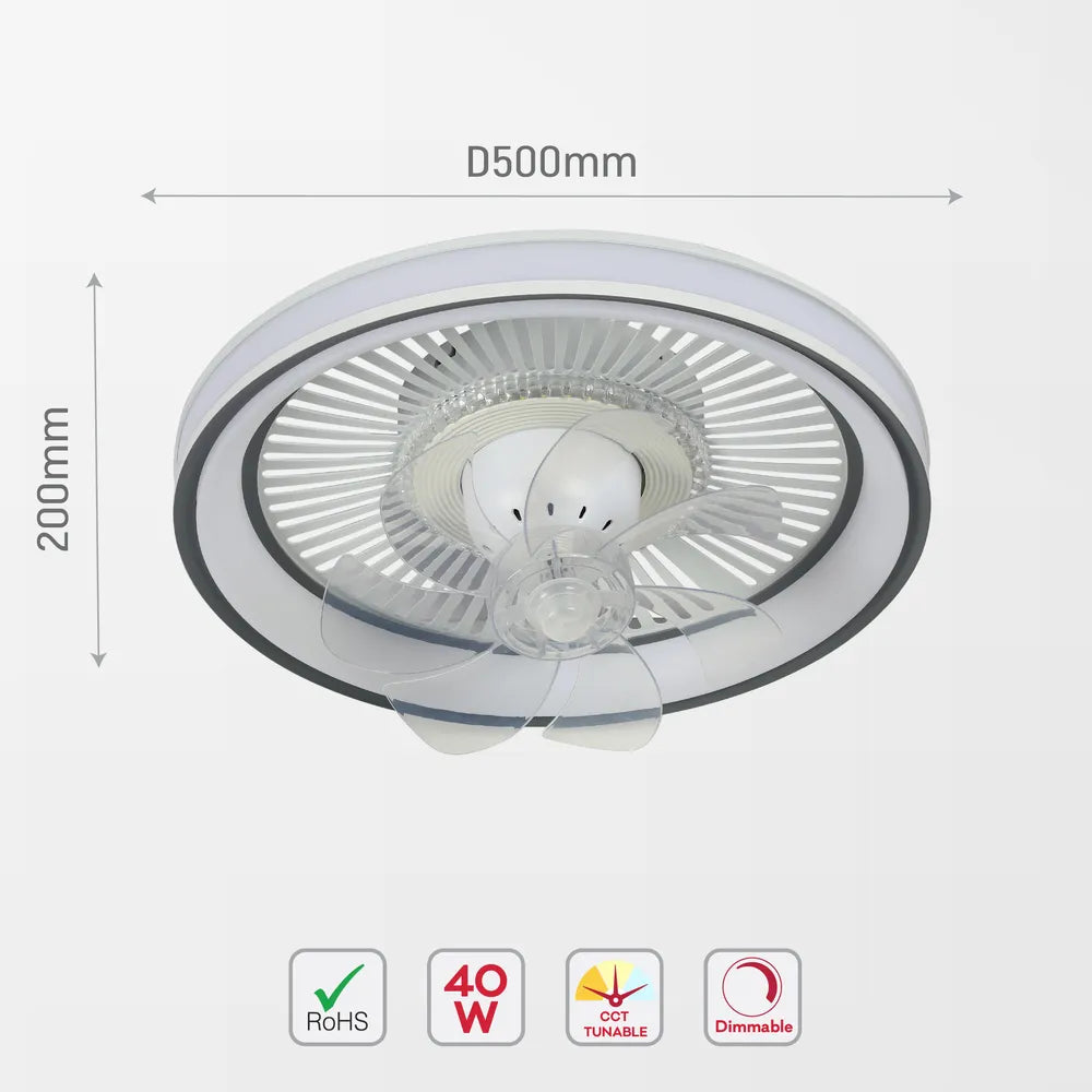 Size and technical specs of the Lyustra LED Fan Lamp White 40W D500 (TEKLED)-158-19528-158-19528