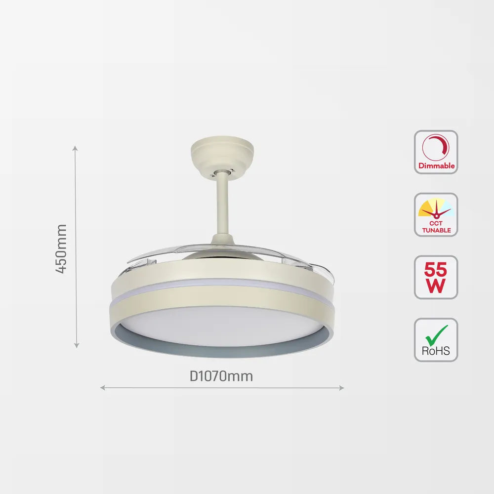 Size and technical specs of the Lyustra LED Fan Lamp White 55W 42inch (TEKLED)-158-19525-158-19525