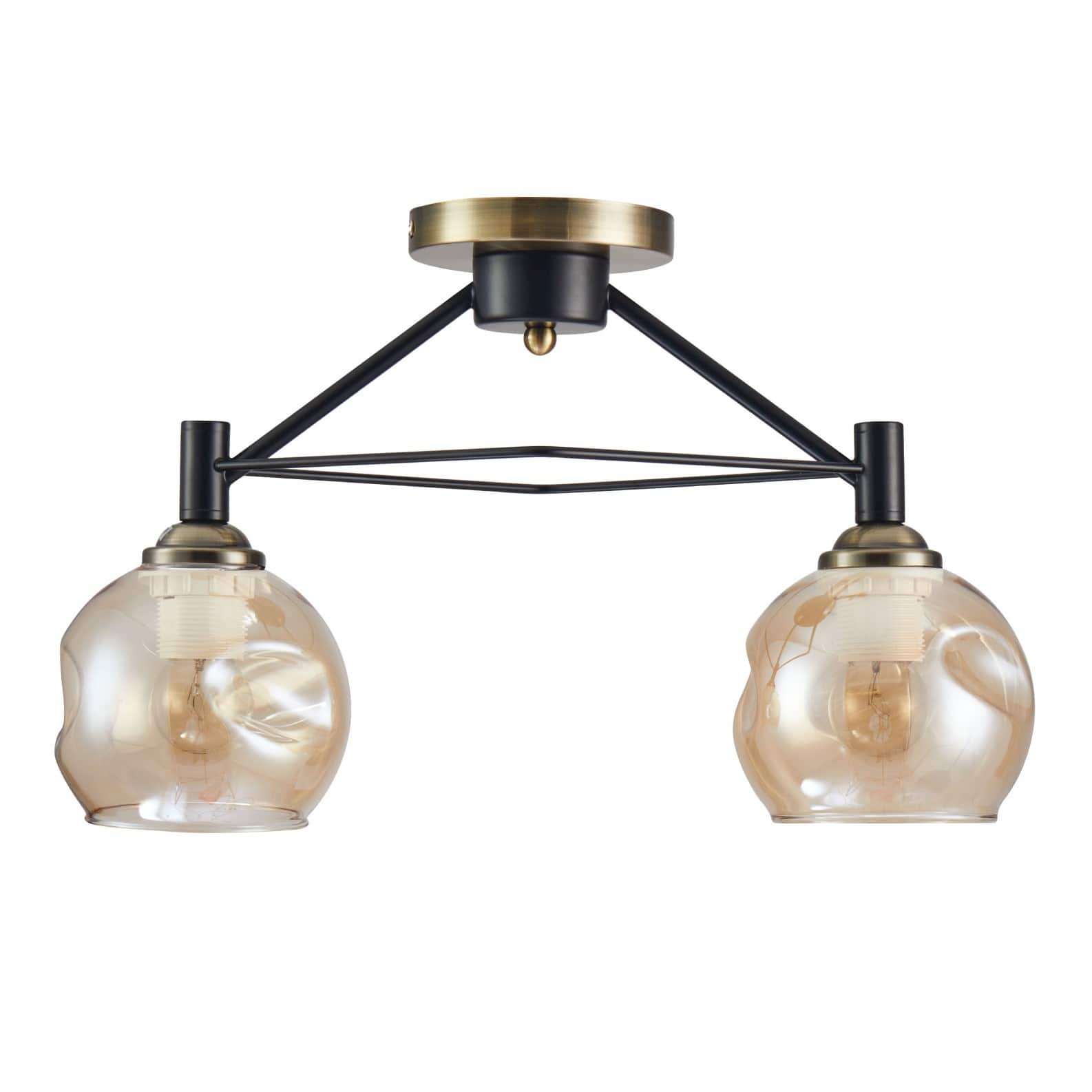 Main image of Amber Bell Glass Black Metal Semi Flush Ceiling Light | TEKLED 158-19886