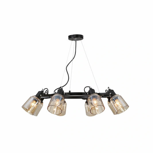 Главное изображение черного подвесного светильника с конусным янтарным стеклом, идеально подходит для современных гостиных.