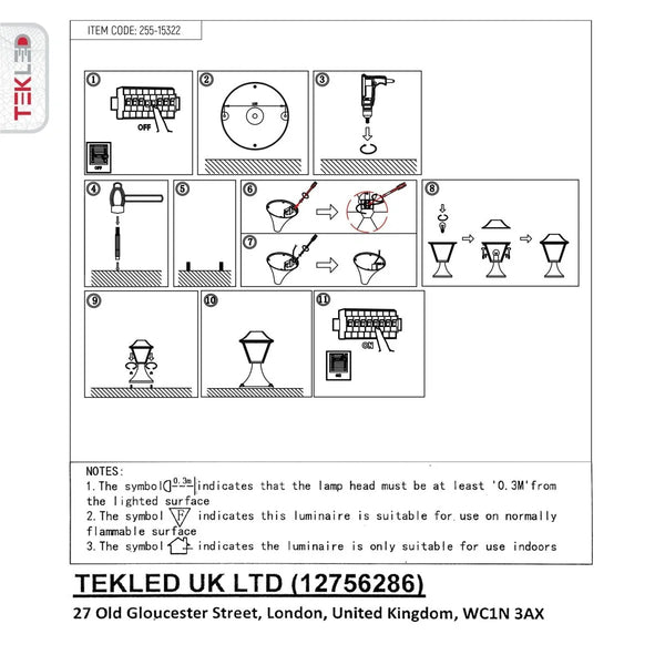 Технический чертеж настольной лампы с матово-черным основанием и прозрачным стеклом, указаны размеры и инструкции по установке.